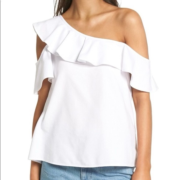 MADEWELL - One-shoulder Ruffle Top Blouse White, Size 0 - Picture 3 of 10